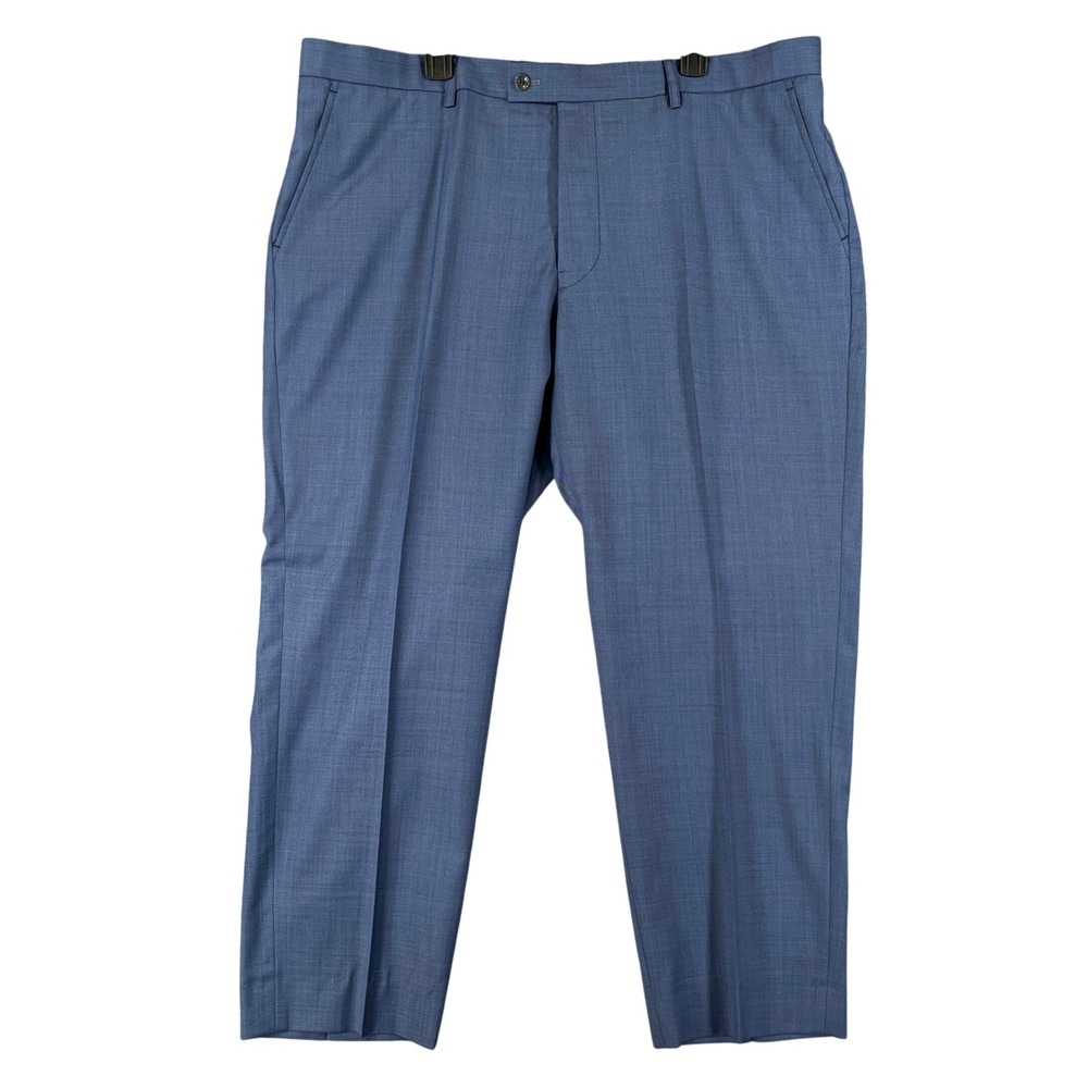 Australian Cashmere 220s Wool Dress Pants Men 42x29 Blue Flat Front Luxe Trouser